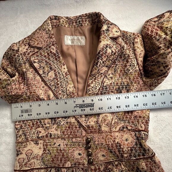 On & On Modern Femme Women's Long Sleeve Blazer Collared Jacket Lined Floral Tan - Picture 7 of 11